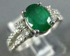 1.75CT DIAMOND & AAA EMERALD 14K WHITE GOLD OVAL & ROUND CLASSIC ENGAGEMENT RING