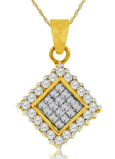 .50CT DIAMOND 14KT YELLOW GOLD ROUND & PRINCESS INVISIBLE SQUARE CLASSIC PENDANT