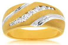 ESTATE .21CT DIAMOND 14KT WHITE AND YELLOW GOLD 3D CHANNEL MENS ANNIVERSARY RING