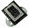 1.35CT WHITE & BLACK DIAMOND 14KT WHITE GOLD 3D SQUARE DOUBLE HALO CLUSTER RING