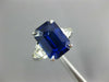 GRS LARGE 7.87CT DIAMOND & AAA SAPPHIRE PLATINUM 3D EMERALD CUT ENGAGEMENT RING