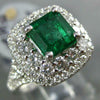 ESTATE LARGE 2.98CT DIAMOND & AAA EMERALD 18KT WHITE GOLD SQUARE ENGAGEMENT RING