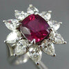 GRS 4.46CT DIAMOND AAA RUBY 18KT WHITE GOLD CUSHION & PEAR SHAPE ENGAGEMENT RING