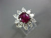 GRS 4.46CT DIAMOND AAA RUBY 18KT WHITE GOLD CUSHION & PEAR SHAPE ENGAGEMENT RING