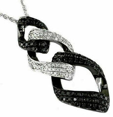 .82CT WHITE & BLACK DIAMOND 14KT WHITE GOLD 3D LOVE KNOT LINK JOURNEY PENDANT