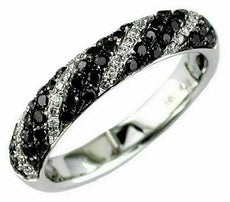 .68CT WHITE & BLACK DIAMOND 14K WHITE GOLD MULTI ROW SIDEWAYS ANNIVERSARY RING