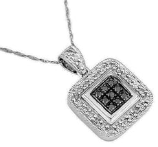 .33CT WHITE & BLACK DIAMOND 14K WHITE GOLD CLUSTER SQUARE HALO FILIGREE PENDANT