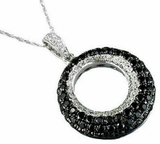 1.35CT WHITE & BLACK DIAMOND 14KT WHITE GOLD 3D MULTI ROW CIRCLE OF LIFE PENDANT