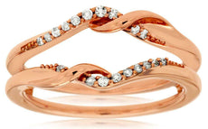 ESTATE .12CT DIAMOND 14KT ROSE GOLD 3D V SHAPE INSERT WEDDING ANNIVERSARY RING
