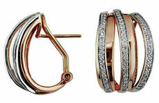 WIDE .47CT DIAMOND 14KT ROSE GOLD 3D CLASSIC MULTI ROW CLIP ON EARRINGS