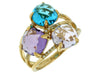 ESTATE LARGE 6.80CT DIAMOND & AAA MULTI GEM 14KT YELLOW GOLD MULTI ROW FUN RING