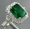 GIA LARGE 4.29CT DIAMOND & AAA EMERALD 18KT WHITE GOLD 3D HALO ENGAGEMENT RING
