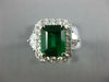 GIA LARGE 4.29CT DIAMOND & AAA EMERALD 18KT WHITE GOLD 3D HALO ENGAGEMENT RING