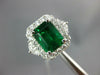 GIA LARGE 4.29CT DIAMOND & AAA EMERALD 18KT WHITE GOLD 3D HALO ENGAGEMENT RING