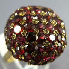 ANTIQUE LARGE 5.0CT AAA GARNET 14KT YELLOW GOLD 3D CIRCULAR CLUSTER RING #1579
