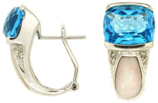 8.32CT DIAMOND AAA BLUE TOPAZ & MOTHER OF PEARL 14KT WHITE GOLD CLIP ON EARRINGS