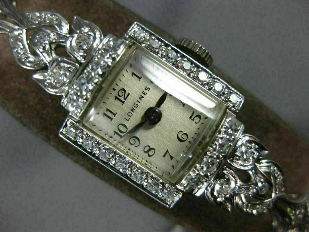 Antique Large Longines .60Ct Old Mine Diamond Platinum 3D Art Deco