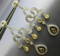 ESTATE LARGE 3.25CT WHITE & FANCY YELLOW DIAMOND 18KT TWO TONE GOLD 3D EARRINGS