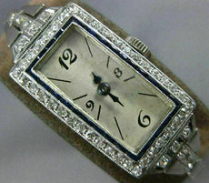 ANTIQUE 1.42CT OLD MINE DIAMOND & AAA SAPPHIRE PLATINUM 3D ART DECO WATCH #21967