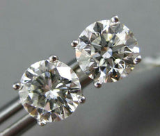 GIA CERTIFIED 2.01CT DIAMOND 18KT WHITE GOLD 3D CLASSIC ROUND STUD EARRINGS