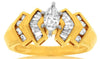 ESTATE 1.19CT DIAMOND 14KT YELLOW GOLD MARQUISE BAGUETTE & ROUND ENGAGEMENT RING