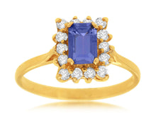 .98CT DIAMOND & AAA TANZANITE 14K YELLOW GOLD BAGUETTE AND ROUND ENGAGEMENT RING