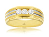 .45CT DIAMOND 14KT YELLOW GOLD 3D CLASSIC 3 STONE MATTE AND SHINY MENS RING