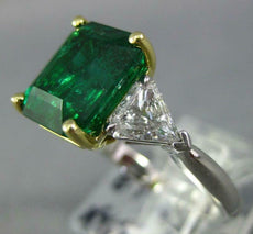 CERTIFIED 5.03CT DIAMOND & AAA EMERALD PLATINUM 18KT YELLOW GOLD ENGAGEMENT RING