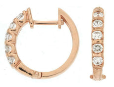 ESTATE .50CT DIAMOND 14KT ROSE GOLD 3D FIVE STONE CLASSIC HUGGIE HOOP EARRINGS