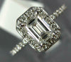 GIA LARGE 1.24CT DIAMOND 14K WHITE GOLD EMERALD CUT & ROUND HALO ENGAGEMENT RING
