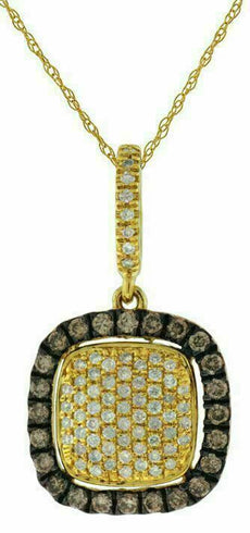 .35CT WHITE & CHOCOLATE FANCY DIAMOND 14KT YELLOW GOLD 3D CLUSTER SQUARE PENDANT
