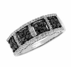 .53CT WHITE & BLACK DIAMOND 14KT WHITE GOLD 3D CLUSTER SQUARE ANNIVERSARY RING