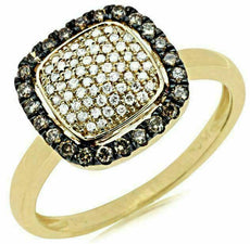 .35CT WHITE & CHOCOLATE FANCY DIAMOND 14KT YELLOW GOLD CLUSTER SQUARE HALO RING