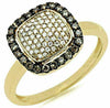 .35CT WHITE & CHOCOLATE FANCY DIAMOND 14KT YELLOW GOLD CLUSTER SQUARE HALO RING