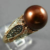 ESTATE WIDE .52CT WHITE & MOCHA DIAMOND & AAA BROWN PEARL 14KT ROSE GOLD 3D RING