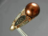 ESTATE WIDE .52CT WHITE & MOCHA DIAMOND & AAA BROWN PEARL 14KT ROSE GOLD 3D RING