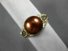 ESTATE WIDE .52CT WHITE & MOCHA DIAMOND & AAA BROWN PEARL 14KT ROSE GOLD 3D RING