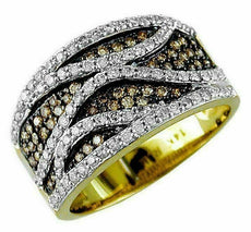 WIDE .82CT WHITE & MOCHA DIAMOND 14K YELLOW GOLD MULTI ROW PAVE ANNIVERSARY RING
