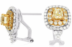 1.81CT DIAMOND WHITE & FANCY YELLOW DIAMOND 14KT WHITE GOLD 3D CLIP ON EARRINGS