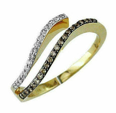 .22CT WHITE & CHOCOLATE FANCY DIAMOND 14KT YELLOW GOLD CRISS CROSS WAVE FUN RING