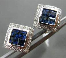 ESTATE 1.61CT DIAMOND & SAPPHIRE 18KT WHITE GOLD SQUARE FILIGREE CLIP ON EARRING