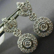 ESTATE .55CT DIAMOND 14KT WHITE GOLD BEZEL FLORAL LEAF HANGING EARRINGS #23875