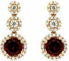 1.80CT DIAMOND & AAA RHODOLITE 14K ROSE GOLD ROUND HALO JOURNEY HANGING EARRINGS