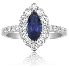 2.43CT DIAMOND & AAA SAPPHIRE 18KT WHITE GOLD 3D MARQUISE SHAPE ENGAGEMENT RING