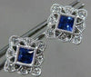 ESTATE .44CT DIAMOND & AAA SAPPHIRE 18KT WHITE GOLD SQUARE FLOWER STUD EARRINGS