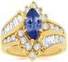 ESTATE 2.80CT DIAMOND & MARQUISE TANZANITE 14KT YELLOW GOLD 3D ENGAGEMENT RING