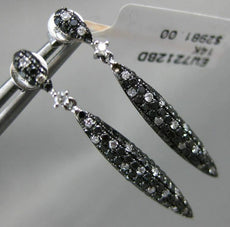 1.32CT WHITE & BLACK DIAMOND 14KT WHITE GOLD ELONGATED MARQUISE HANGING EARRINGS