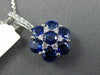 ESTATE LARGE 3.08CT DIAMOND & AAA SAPPHIRE 18K WHITE GOLD 3D FLOWER STAR PENDANT