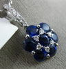 ESTATE LARGE 3.08CT DIAMOND & AAA SAPPHIRE 18K WHITE GOLD 3D FLOWER STAR PENDANT
