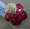 ESTATE LARGE 5.31CT DIAMOND & RUBY 18KT WHITE GOLD 3D BUTTERFLY FLOWER LOVE RING